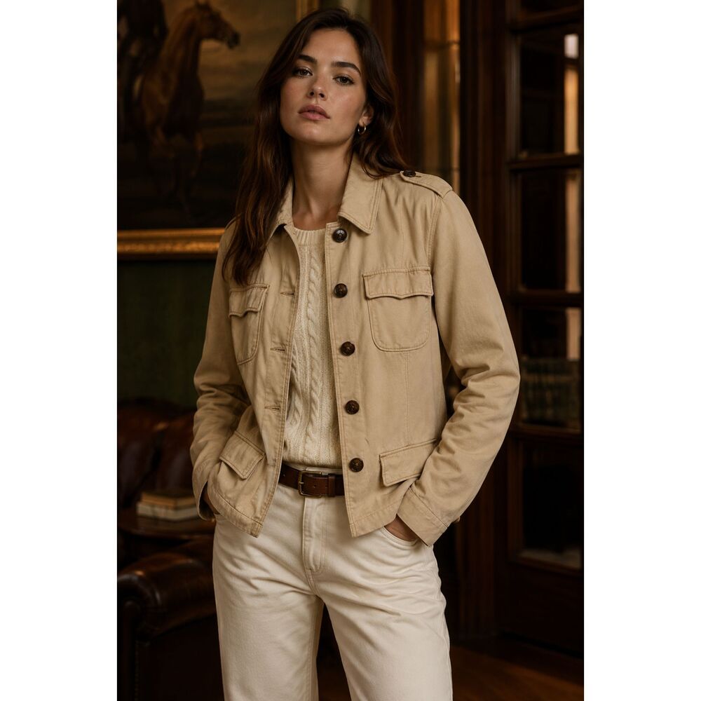 Ralph Lauren Original Polo Jeans Beige Button Up Jacket Coat Women's Size XL